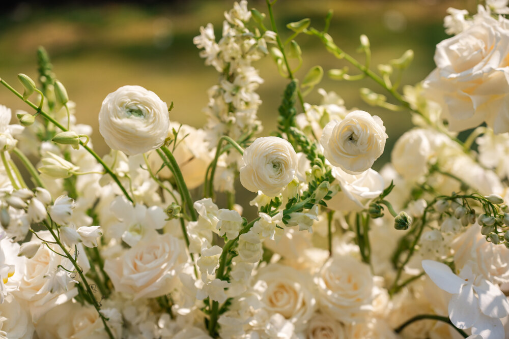 White ranunculus and roses
